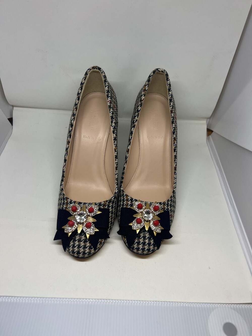 J.Crew Collection Lena Jeweled Tweed Pumps Size 9 Houndstooth